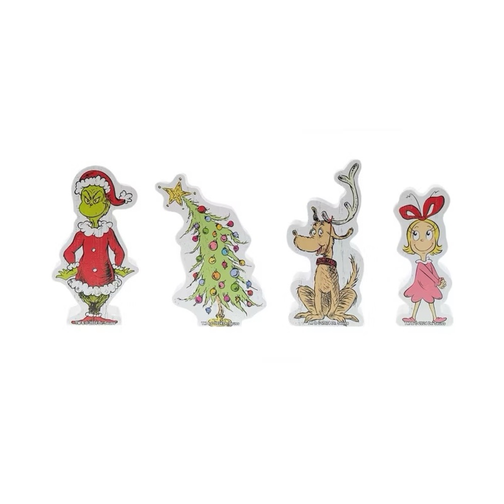 4pc Dr. Seuss The Grinch Wood Christmas Figurine Set nwt